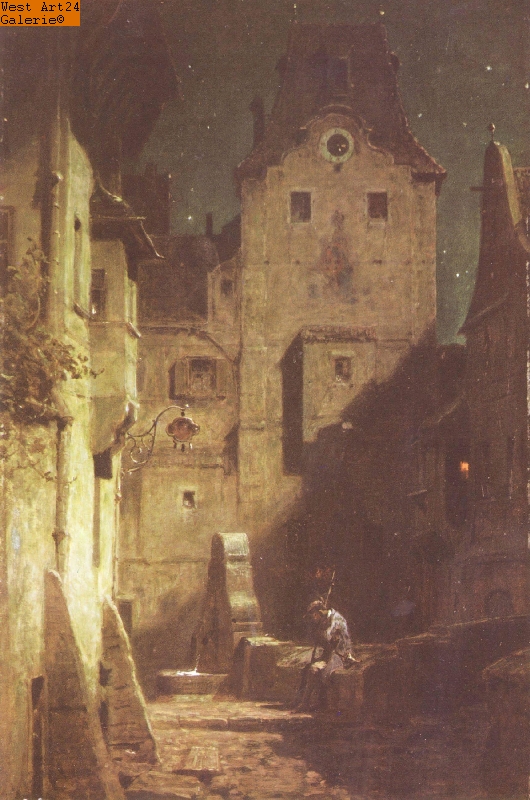Der eingeschlafene Nachtwächter nach Spitzweg Gemäldeimitation